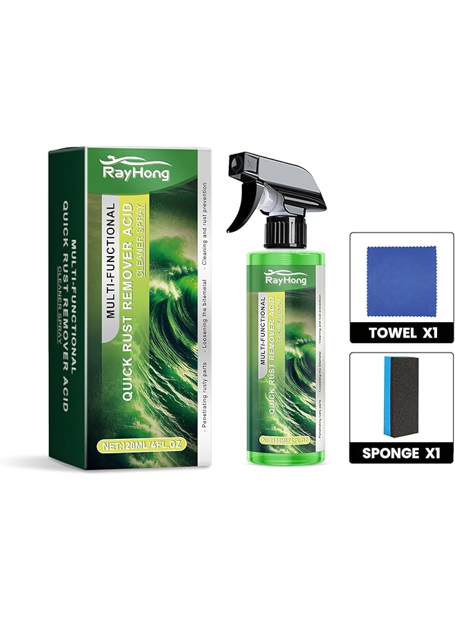 KASTWAVE Heavy-Duty Metal Rust Remover, 2 In 1 Instant Remover Spray With Sponge And Towel, Durable Protection Rust Stain Remover, Automotive Rust Reformer & Seal, Multipurpose Stainless Steel Rust Cleaners - Image 1