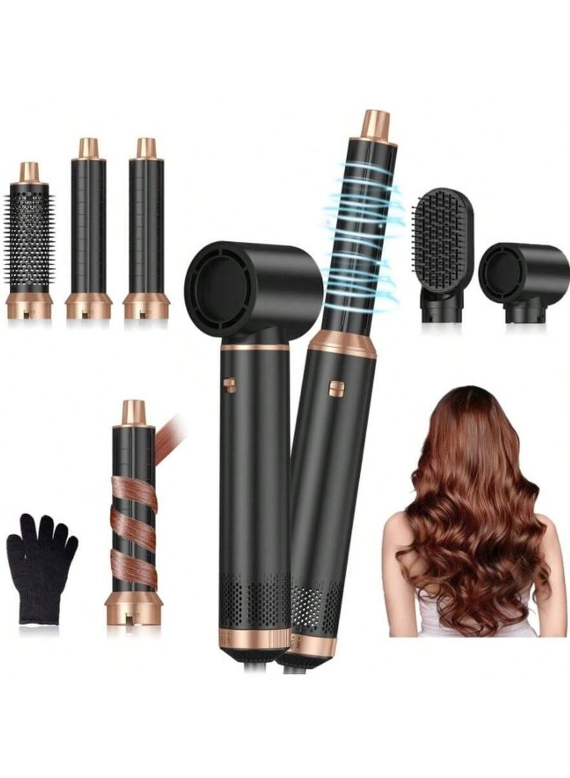 Generic Multi-Styler 5 IN 1 Negative Ion Hair Dryer Brush Set, Straight+Wavy Brush Hairstyler, 1000W Upgrade Hot Air Brush Air Styler Air Curler, Three speed temperature control Curling Iron Hair Styling Tools As A Gift for Straightener/Curl/Drying/Smoothing, Black/with Heat Protective Glove  - Image 1