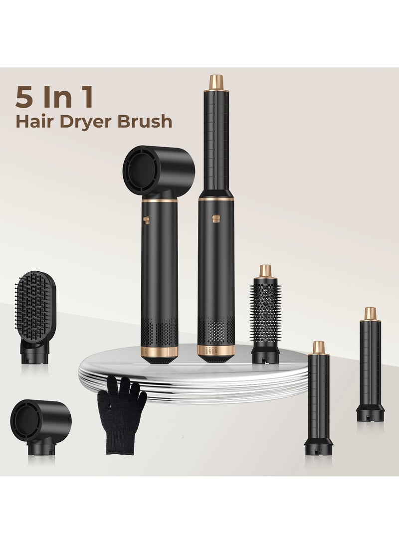 Generic Multi-Styler 5 IN 1 Negative Ion Hair Dryer Brush Set, Straight+Wavy Brush Hairstyler, 1000W Upgrade Hot Air Brush Air Styler Air Curler, Three speed temperature control Curling Iron Hair Styling Tools As A Gift for Straightener/Curl/Drying/Smoothing, Black/with Heat Protective Glove  - Image 2
