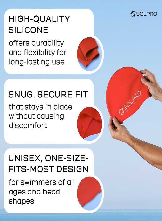 Solpro Tropical Isle Unisex Swimming Cap|for Men,Women,Boys,Girls,Athletes,Swimmers|for Training,Competition in Swimming Pool,Water Sport,Beach,Water Park & Activties|One Size Fits All(Red) - Image 4