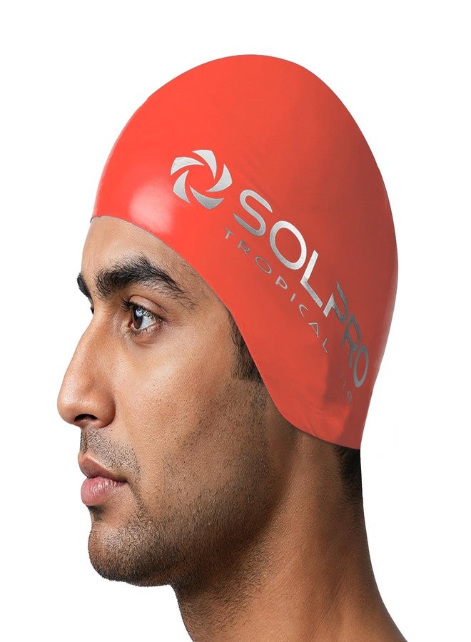 Solpro Tropical Isle Unisex Swimming Cap|for Men,Women,Boys,Girls,Athletes,Swimmers|for Training,Competition in Swimming Pool,Water Sport,Beach,Water Park & Activties|One Size Fits All(Red) - Image 1