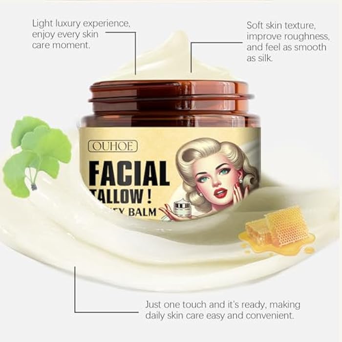 OUHOE Facial Tallow Honey Balm, Natural Tallow and Honey Balm, Facial Beef Tallow Moisturizer, Nourishing Crema De Cebo De Res Para La Cara, Repair Soothing Sensitive Skin (2) - Image 5