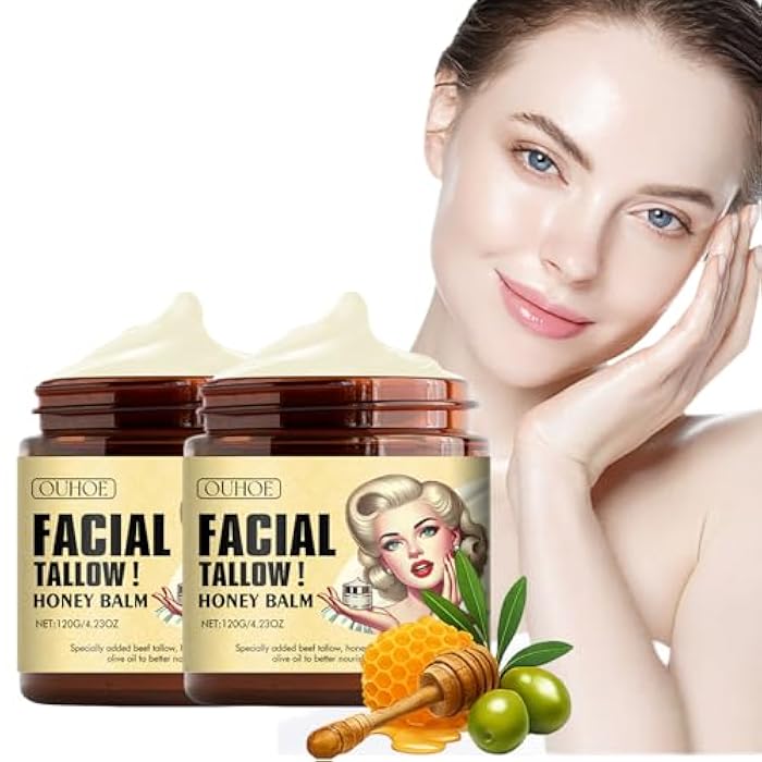 OUHOE Facial Tallow Honey Balm, Natural Tallow and Honey Balm, Facial Beef Tallow Moisturizer, Nourishing Crema De Cebo De Res Para La Cara, Repair Soothing Sensitive Skin (2) - Image 1