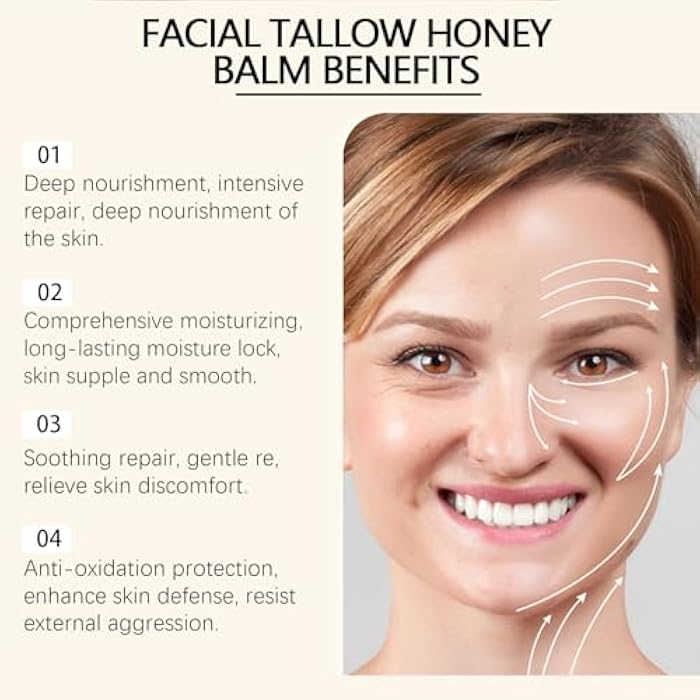 OUHOE Facial Tallow Honey Balm, Natural Tallow and Honey Balm, Facial Beef Tallow Moisturizer, Nourishing Crema De Cebo De Res Para La Cara, Repair Soothing Sensitive Skin (2) - Image 3