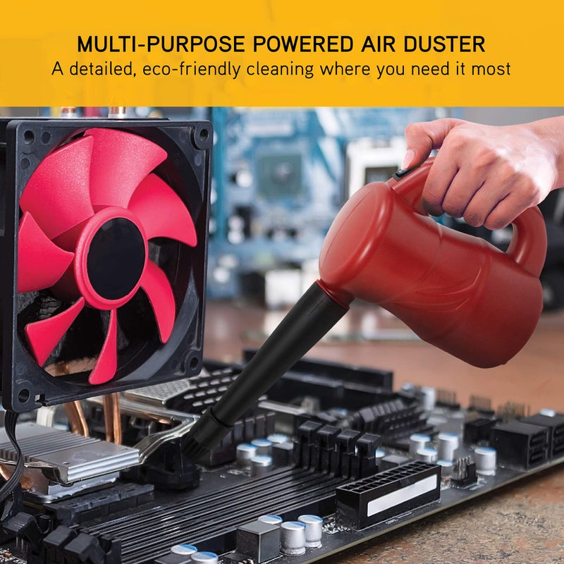 XPOWER A-2S Cyber Duster Electric Air Duster for Dusting, Drying, Inflating, Blowing, Car Detailing, Computer, Leaf Blowing, 90 CFM, 2 Nozzles + 1 Brush, High Performance Motor, Eco-Friendly, Red - Image 5