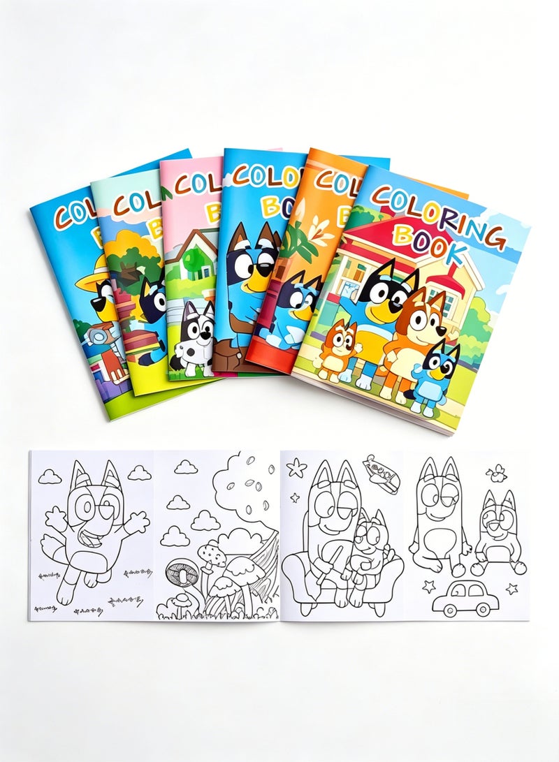 6-piece set of Bluey coloring books for kids, with various colorful designs - Image 1