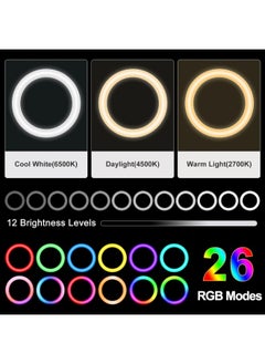 RGB Selfie Ring Light with Tripod Stand, Phone Holders & Remote Control for Video Recording, Streaming, and Conference Calls