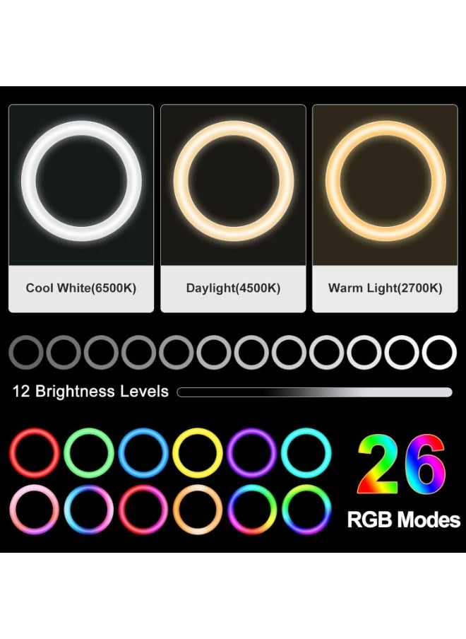 Generic - RGB Selfie Ring Light with Tripod Stand, Phone Holders & Remote Control for Video Recording, Streaming, and Conference Calls - Image 1