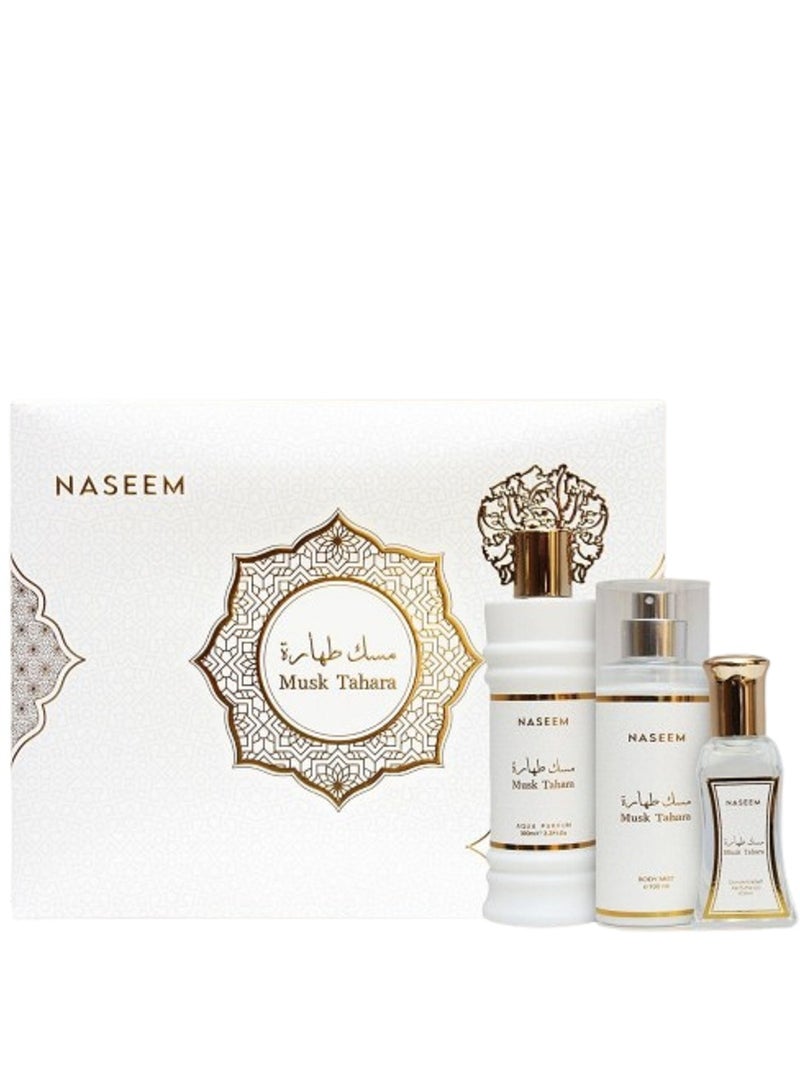 نسيم مجموعة هدايا مسك طهارة للجنسين 24 مل زيت مركز + 100 مل رذاذ للجسم + 100 مل عطر اكوا - Image 1