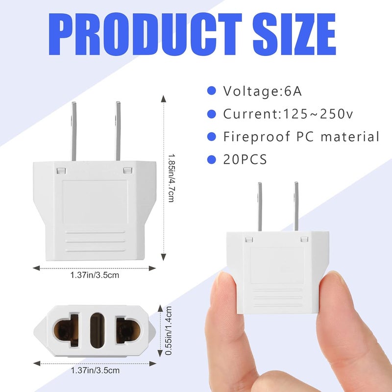 eBoot EBOOT 20 Pack EBOOT Europe to USA Plug Adapter American Plug Adapters Converter Travel Voltage Converter EU to Us Electrical Outlet Power Universal Connector White  - Image 2