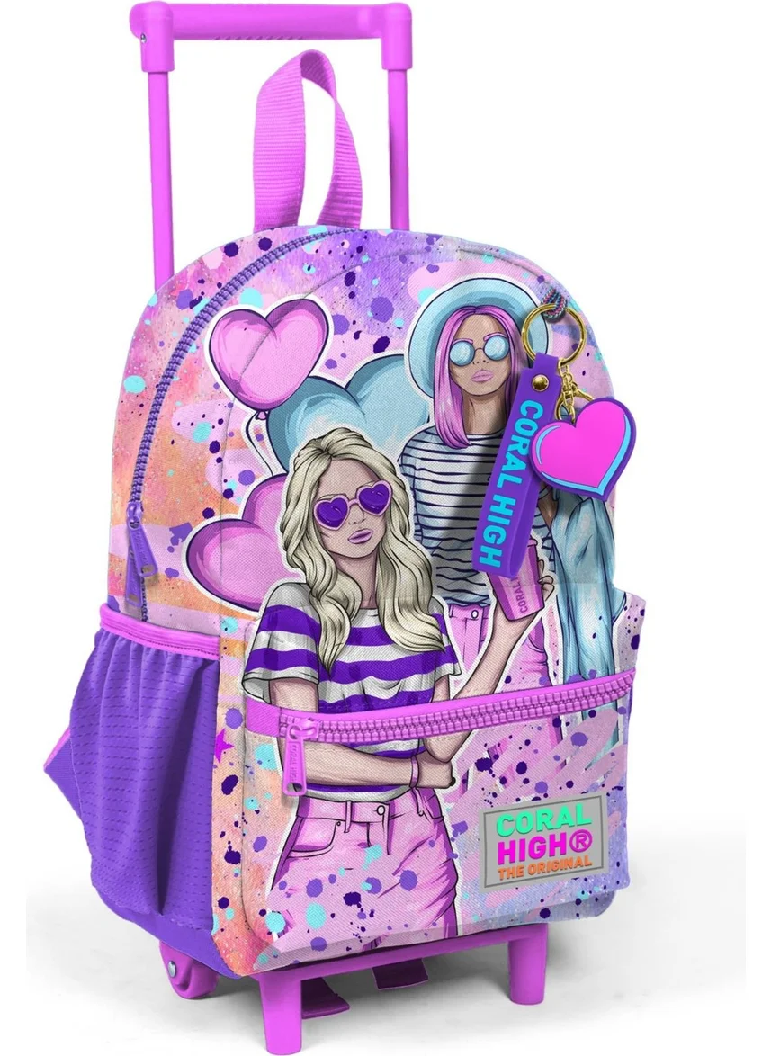CORAL HIGH Mini Yuva Squeegee Backpack Pink Purple Fashion Girl Patterned Two Compartments 24055