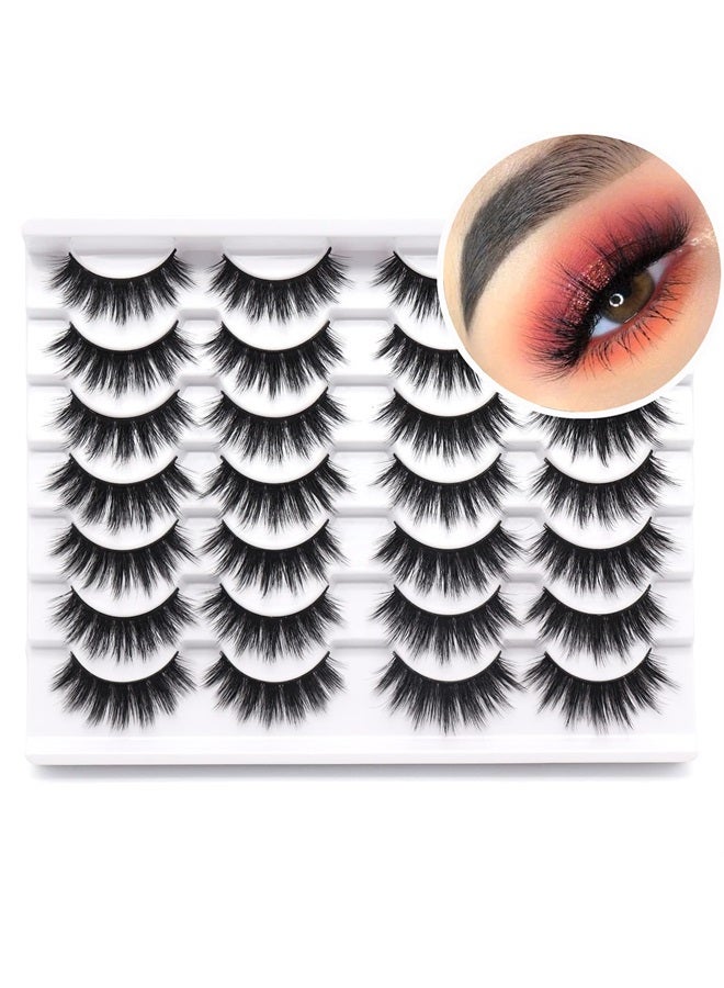 Losha Eyelashes 14 Pairs Eye Lashes Pack Fluffy Volume Faux Mink Lashes with Soft Band 18MM Long False Eyelashes for Women - Image 1