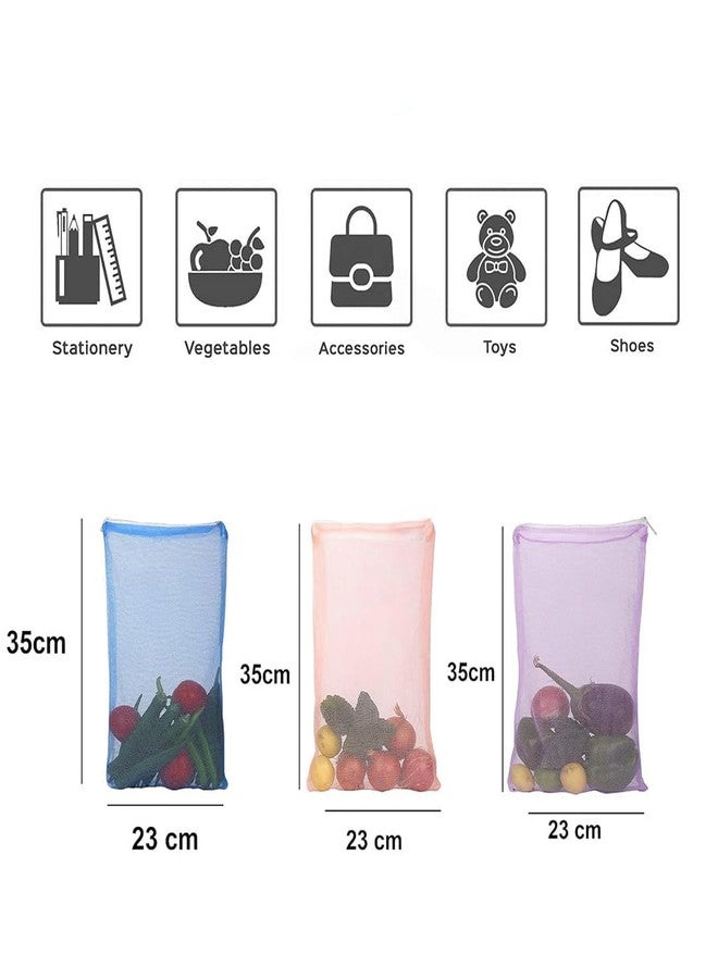 Pink Planet Reusable Fridge Storage Bags Set of 6 | Breathable Dual Layer, Mesh Produce Bags for Fruits | Vegetables Washable Refrigerator, Organizer Pouches, Eco Friendly Kitchen Food Storage Bags - Image 2