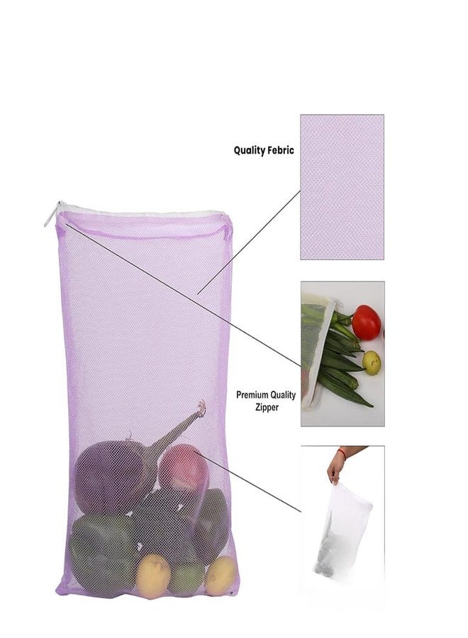Pink Planet Reusable Fridge Storage Bags Set of 6 | Breathable Dual Layer, Mesh Produce Bags for Fruits | Vegetables Washable Refrigerator, Organizer Pouches, Eco Friendly Kitchen Food Storage Bags - Image 4
