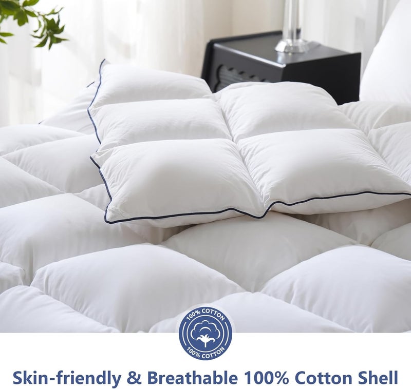 DOWNCOOL White Feather Comforter Full Size, Fluffy Duvet Insert Full with 100% Cotton Cover, All Season Luxurious Hotel Bed Comforter with Corner Tabs, 82 x 86 Inch - Image 4