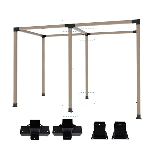 MEWSDEN Pergola Bracket Kit 4x4, 2pcs 4-Way Heavy Duty Corner Bracket and 2pcs Base, Used to Connect Extended Pavilion Wooden Beams, for Gazebo, Patio Pergolas, Log Cabin Outdoor, Wood Stand Sheds - Image 1