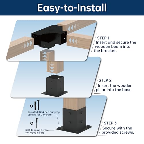 MEWSDEN Pergola Bracket Kit 4x4, 2pcs 4-Way Heavy Duty Corner Bracket and 2pcs Base, Used to Connect Extended Pavilion Wooden Beams, for Gazebo, Patio Pergolas, Log Cabin Outdoor, Wood Stand Sheds - Image 5