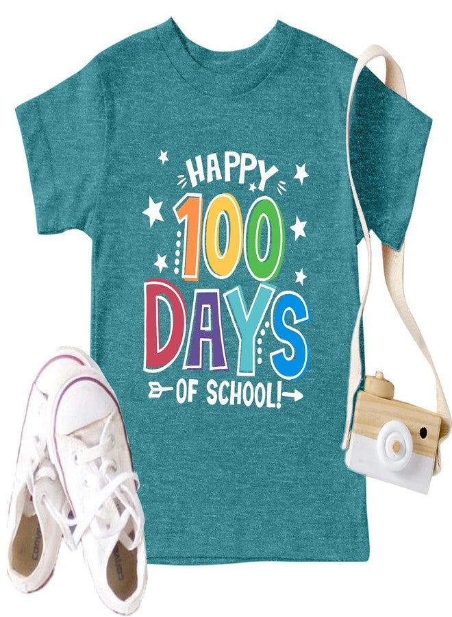 CAZYCHILD Toddler Happy 100 Days of School Shirt Cute Boys Girls Kindergarten Shirts 100th Day of School Celebration Gifts Tops Cyan - Image 4
