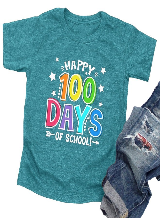 CAZYCHILD Toddler Happy 100 Days of School Shirt Cute Boys Girls Kindergarten Shirts 100th Day of School Celebration Gifts Tops Cyan - Image 1