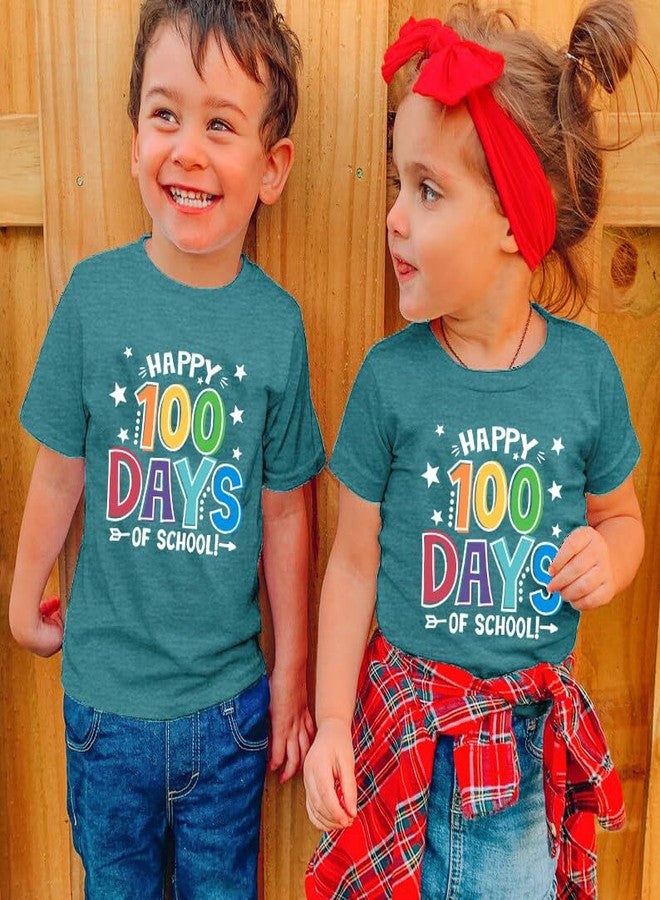CAZYCHILD Toddler Happy 100 Days of School Shirt Cute Boys Girls Kindergarten Shirts 100th Day of School Celebration Gifts Tops Cyan - Image 2