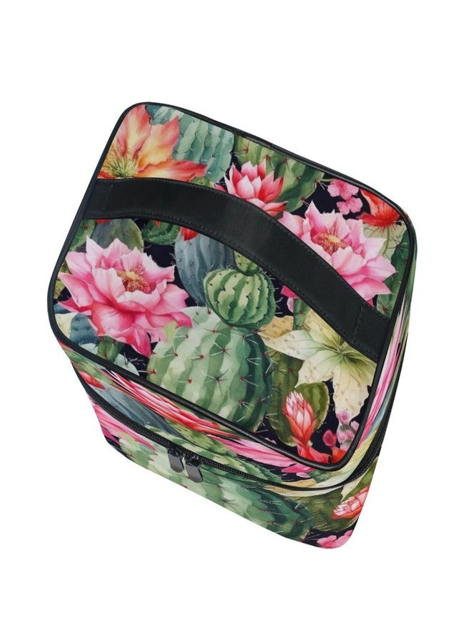 WELLDAY Makeup Bag Watercolor Cactus Portable Travel Cosmetic Case Toiletry Organizer for Women - Image 3