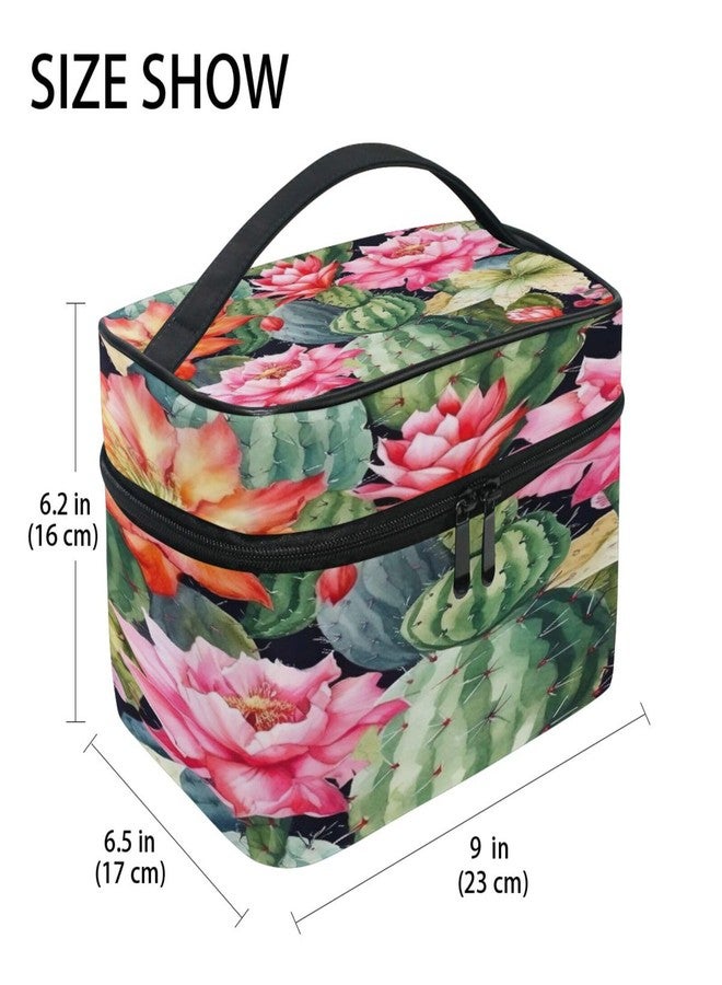 WELLDAY Makeup Bag Watercolor Cactus Portable Travel Cosmetic Case Toiletry Organizer for Women - Image 2