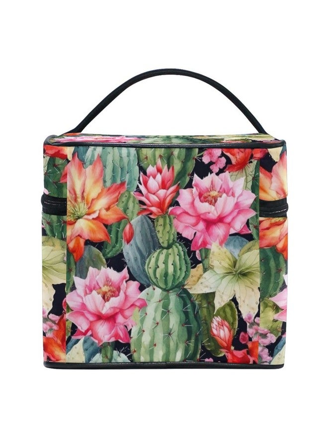 WELLDAY Makeup Bag Watercolor Cactus Portable Travel Cosmetic Case Toiletry Organizer for Women - Image 4