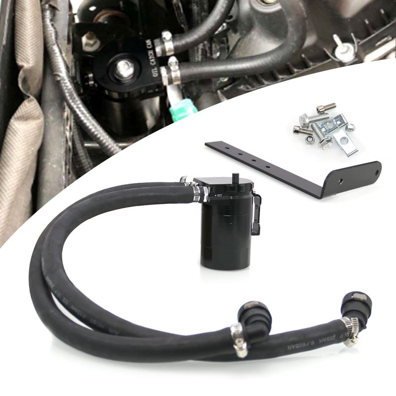 RULLINE Oil Catch Can Kit Oil Separator Reservoir Tank Engine Polish Baffled Compatible with Ford F150 27EB 35EB 50 Passenger Side 20112019 Aluminum Black