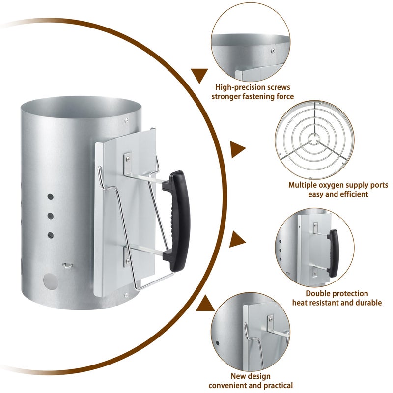 E500 Larger Charcoal Chimney Starter with 60Pcs Charcoal Starter, Coal Chimney Starter for Grill, BBQ Fire Starter Kit - Image 2