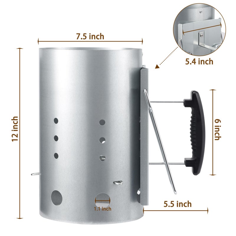 E500 Larger Charcoal Chimney Starter with 60Pcs Charcoal Starter, Coal Chimney Starter for Grill, BBQ Fire Starter Kit - Image 3