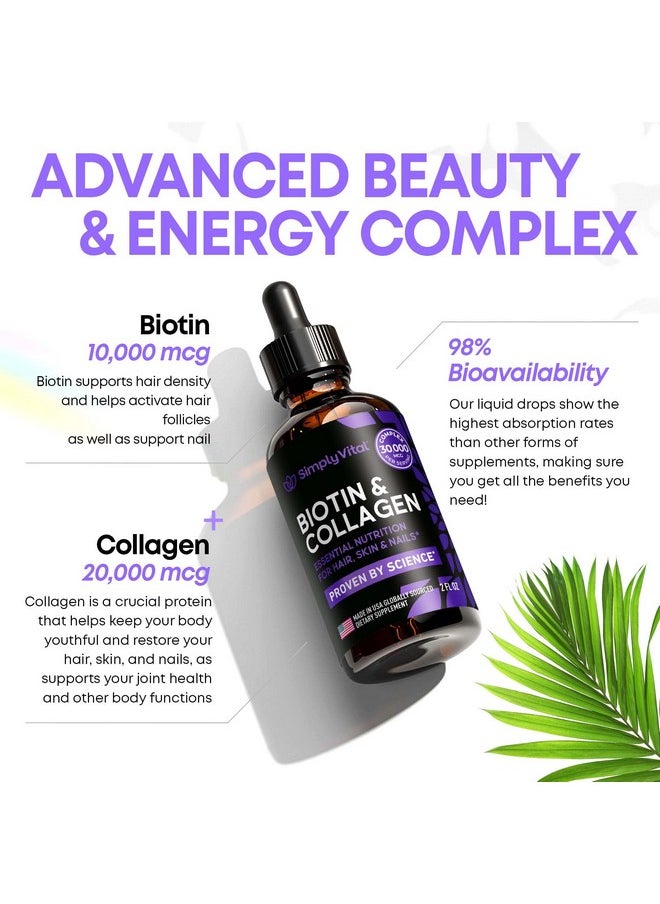 SimplyVital Simply Vital Liquid Collagen & Biotin Vitamins For Hair Skin And Nails Biotin 10000 Mcg & Collagen 20000 Mcg Hair Growth Supplement For Women & Men Made In Usa 99% Absorption Liquid Biotin  - Image 4