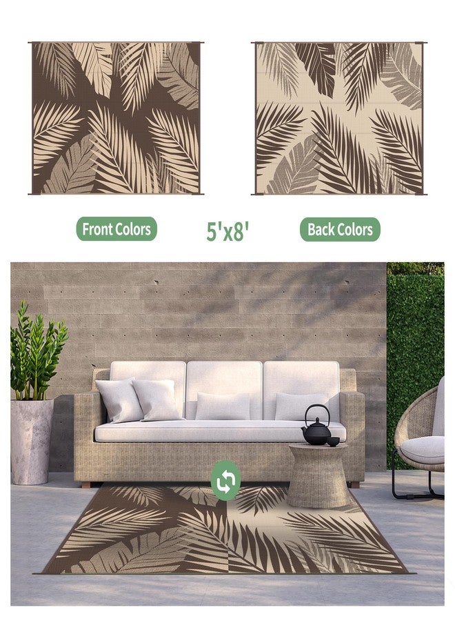 GENIMO Outdoor Rug 5' x 8' Waterproof for Patios Clearance, Reversible Outdoor Plastic Straw Camping Rug Carpet, Large Area Rugs Mats for RV, Camper, Deck, Balcony, Porch, Beach, Picnic, Coffee&Beige - Image 2