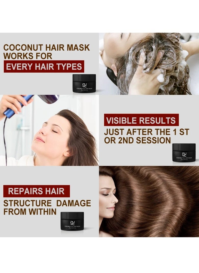 PURC - Coconut Oil Hair Mask, Natural And Safe Repairing Hair Conditioner Mask, Smoothing Straightening Hair Treatment Cream, Restoring Hair Mask For Repairing Damage, Dry And Frizzy Hair - Image 1