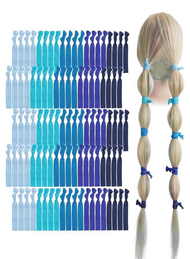 MEEDEE Ombre Blue Hair Accessories - 100 Pack Soft Ribbon Knotted Hair Ties for Women, No Crease, No Damage, Ouchless, Ideal for Ponytails, Yoga, and Bracelets - Image 1