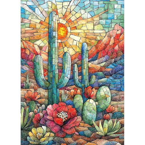 Blueforest Cactus 1000 Piece Puzzle for Adults MosaicStyle Desert Therapy Jigsaw Puzzle Vibrant Succulent Wall Decor Premium Gift Set 275x197 - Image 1