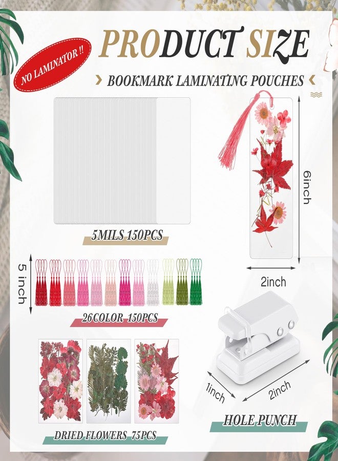 Fuyoooo 150 Pcs Dried Flower Bookmark Making Kit, DIY Pressed Flower Transparent Bookmark Laminating Pouches 2 x 6 Inch DIY Projects Party Favor Gift Tag Bulk for Book Lovers (Red Color) - Image 2