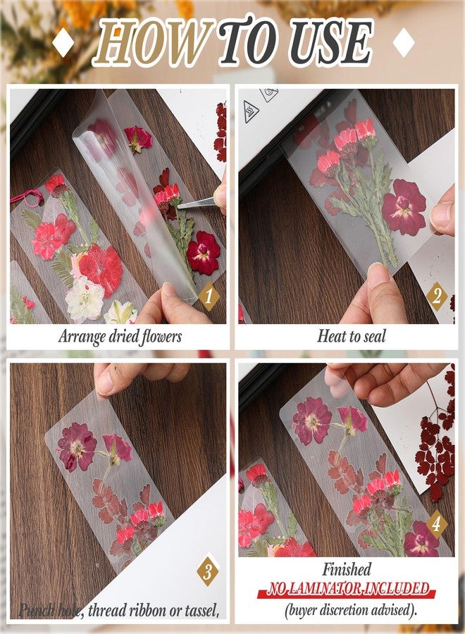 Fuyoooo 150 Pcs Dried Flower Bookmark Making Kit, DIY Pressed Flower Transparent Bookmark Laminating Pouches 2 x 6 Inch DIY Projects Party Favor Gift Tag Bulk for Book Lovers (Red Color) - Image 4