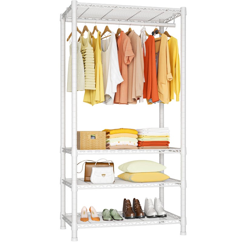 Ulif H2 Heavy-Duty Portable Closets, 4-Tier Freestanding Garment Rack Suit for Small Space and Corner, Closet Organizer System Portable Closet Wardrobe, Max Load 500 LBS, White - Image 1