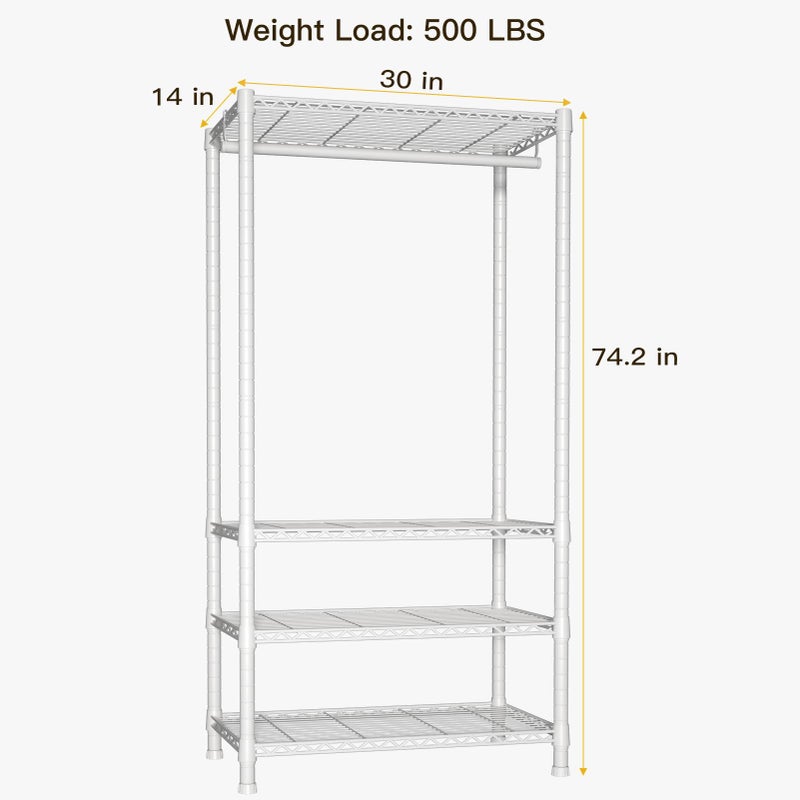 Ulif H2 Heavy-Duty Portable Closets, 4-Tier Freestanding Garment Rack Suit for Small Space and Corner, Closet Organizer System Portable Closet Wardrobe, Max Load 500 LBS, White - Image 3