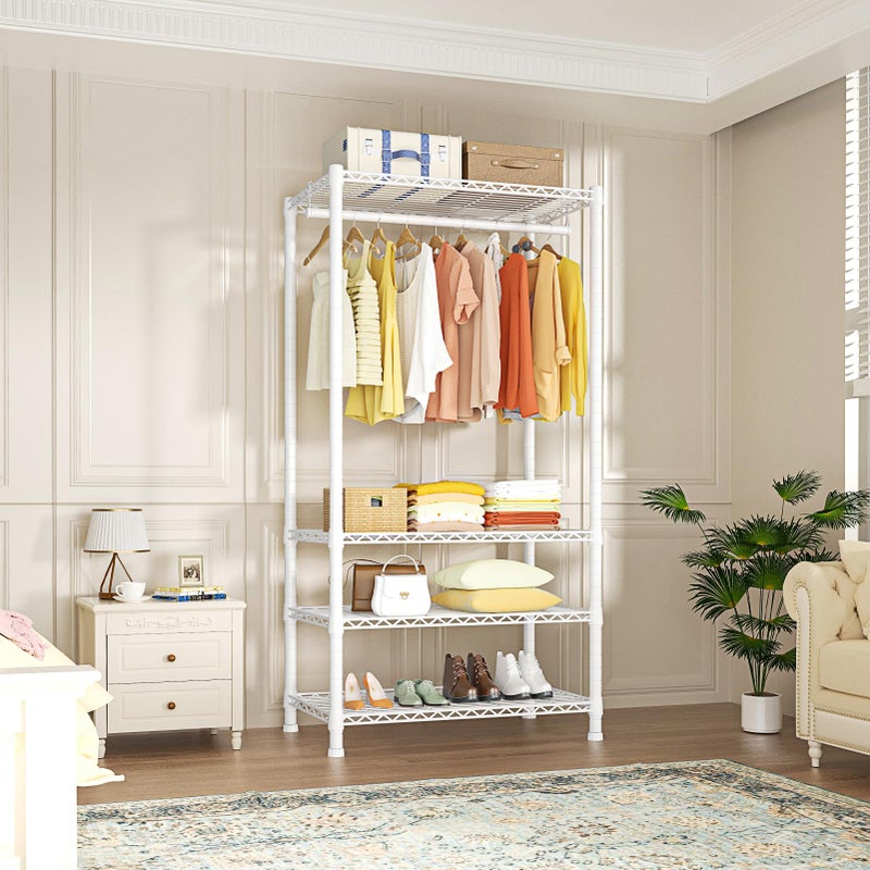 Ulif H2 Heavy-Duty Portable Closets, 4-Tier Freestanding Garment Rack Suit for Small Space and Corner, Closet Organizer System Portable Closet Wardrobe, Max Load 500 LBS, White - Image 2