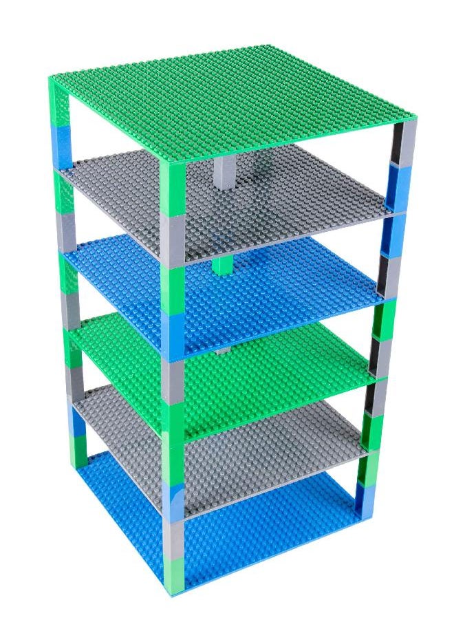 Strictly Briks Strictly Briks Toy Building Block - Classic Baseplates 10" x 10" Brik Tower for Ages 36 Months to 1188 Months, 6 Baseplates & 50 Stackers in Blue Green & Gray, 56 Pc  - Image 4
