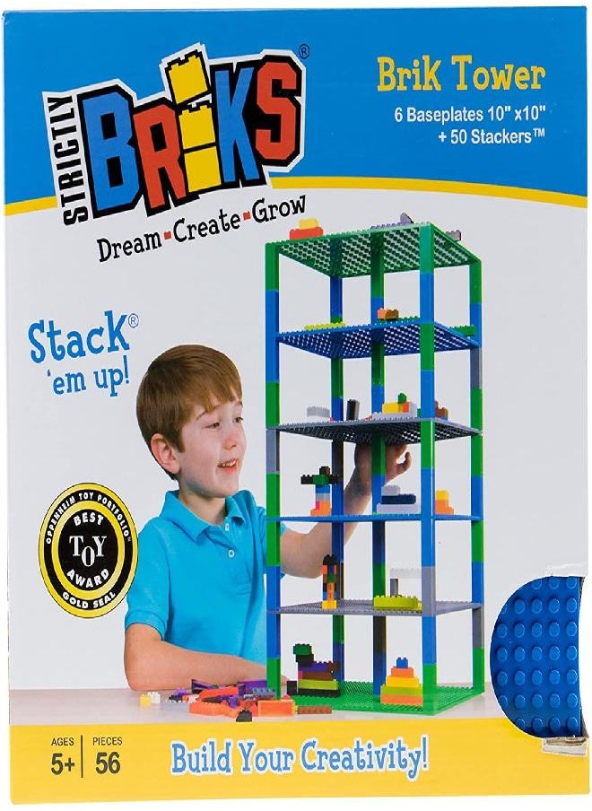 Strictly Briks Strictly Briks Toy Building Block - Classic Baseplates 10" x 10" Brik Tower for Ages 36 Months to 1188 Months, 6 Baseplates & 50 Stackers in Blue Green & Gray, 56 Pc  - Image 5