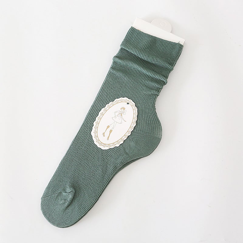 Retro Striped Crew Socks Autumn Winter Light dark green