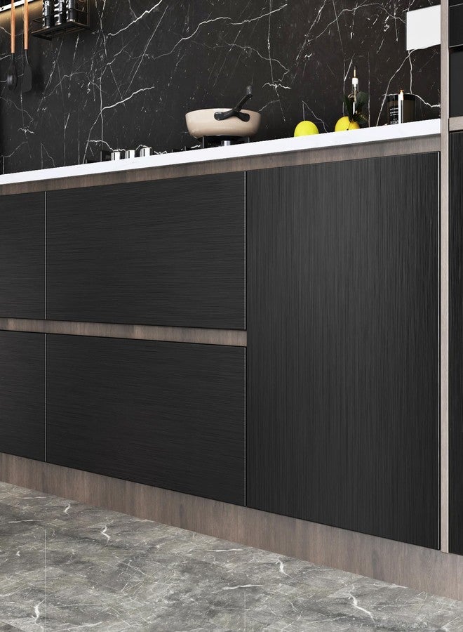 Wallderful Black Stainless Steel Wallpaper Peel and Stick Backsplash Refrigerator Wrap Metallic Black Contact Paper for Cabinets Countertops Modern Furniture Upgrade Brushed Wallpaper Removable Film 15.75"×78" - Image 3