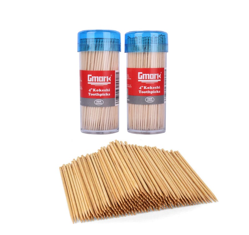 Gmark Premium 4 Kokeshi Toothpicks Skewers 500ct 2 Packs of 250 Extra long toothpicks for appetizers GM1034