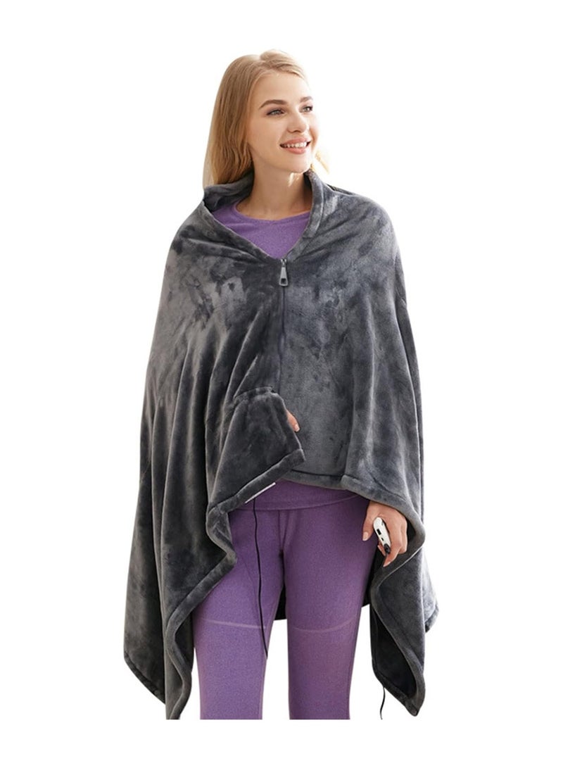 general Electric Blanket, USB Rechargeable Heated Shawl Zipper Warm Shawl Coral Fluffy Plush Toy with 3 Heating Level Settings, Suitable for Car Office, Home Travel - Image 1