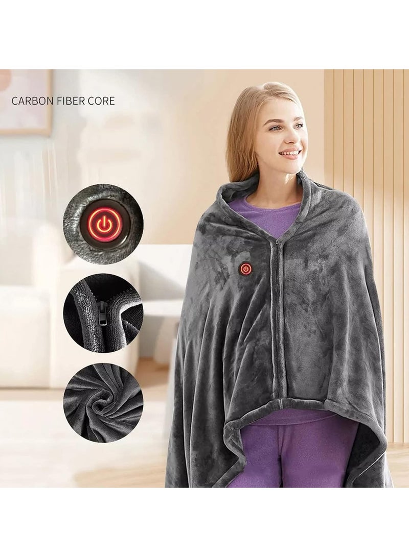 general Electric Blanket, USB Rechargeable Heated Shawl Zipper Warm Shawl Coral Fluffy Plush Toy with 3 Heating Level Settings, Suitable for Car Office, Home Travel - Image 2