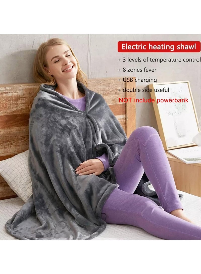 general Electric Blanket, USB Rechargeable Heated Shawl Zipper Warm Shawl Coral Fluffy Plush Toy with 3 Heating Level Settings, Suitable for Car Office, Home Travel - Image 3