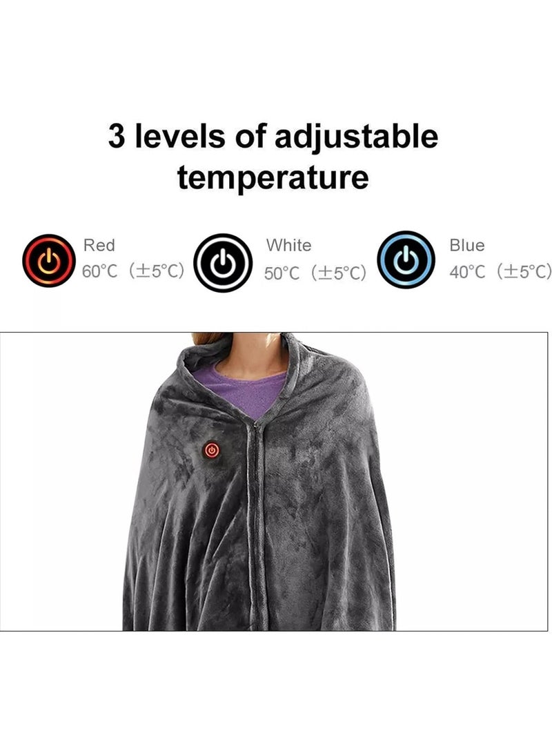 general Electric Blanket, USB Rechargeable Heated Shawl Zipper Warm Shawl Coral Fluffy Plush Toy with 3 Heating Level Settings, Suitable for Car Office, Home Travel - Image 4