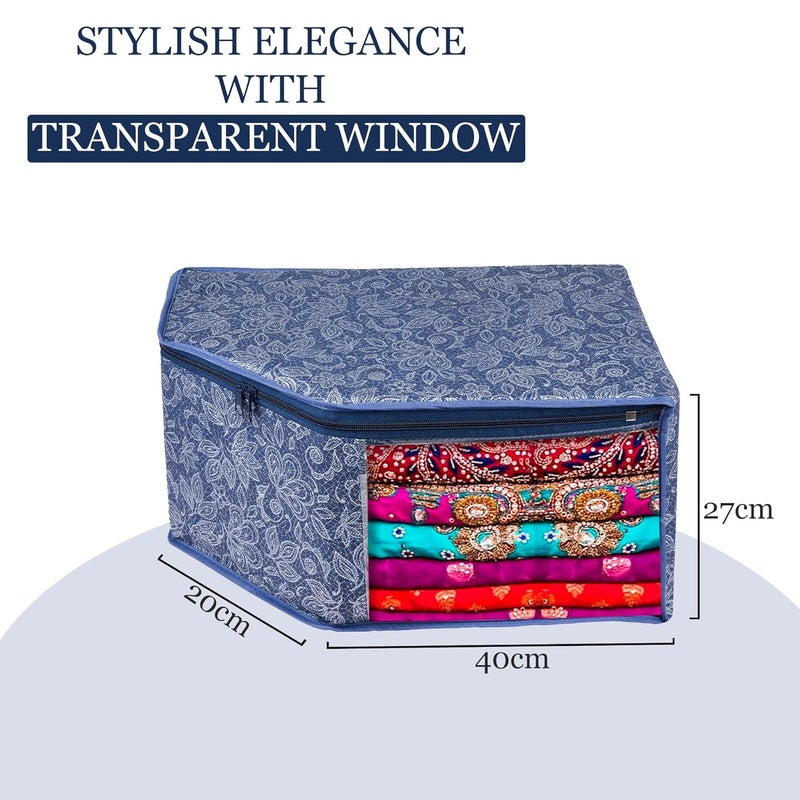 Kuber Industries Pack of 12 Blouse Storage Bag Blouse Bag for Wardrobe LightweightPortable Garments Bag Visible Window Clothes Organizer Blouse Bag for Travel Flower Printed Navy Blue - Image 3